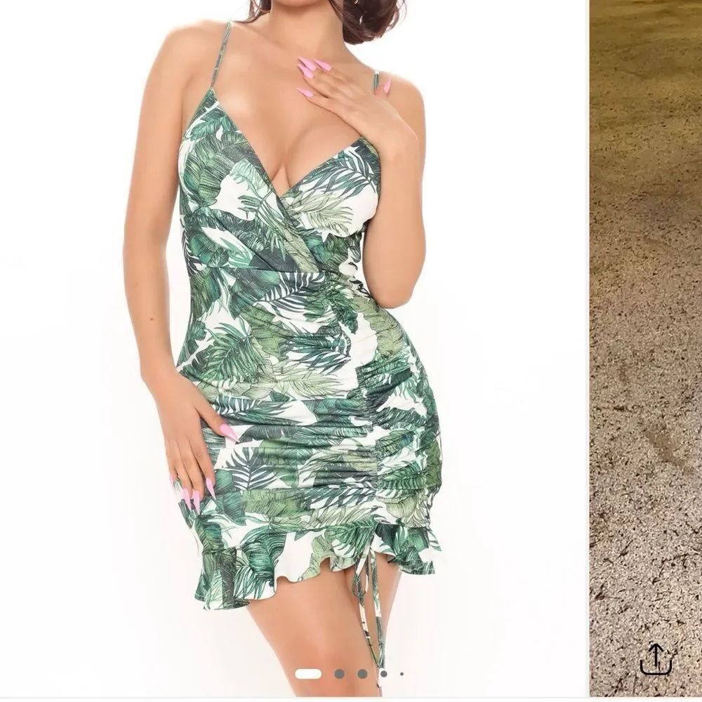Tropical Leaf Print Mini Dress